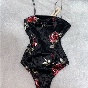 GARAGE velvet floral bodysuit